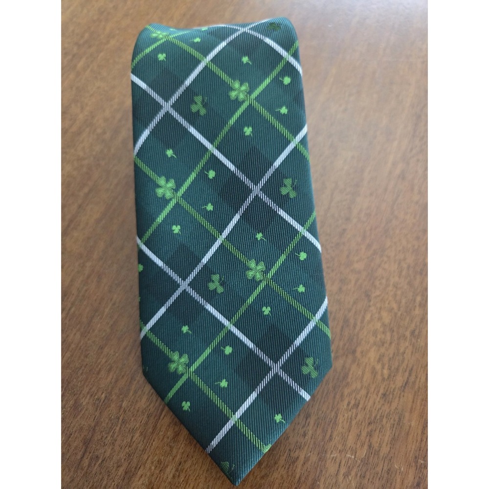 Kissties Clover Silk Tie Men's Shamrock Plaid Green St Patrick's Day
